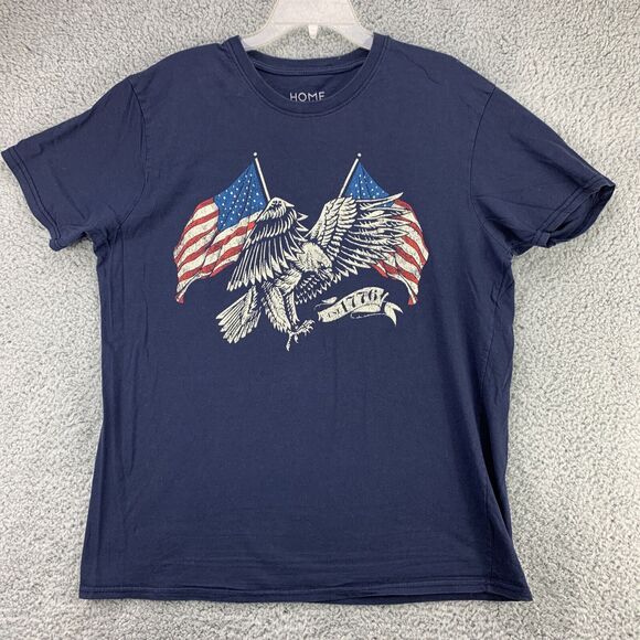 Home Of The Brave T-Shirt XL Blue Adult Short Sleeve Eagle American Flag Graphic - Picture 2 of 11